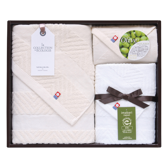 ナチュラル　アイランド　オリーブスクラブ　タオルセット　No.40　割引き商品
