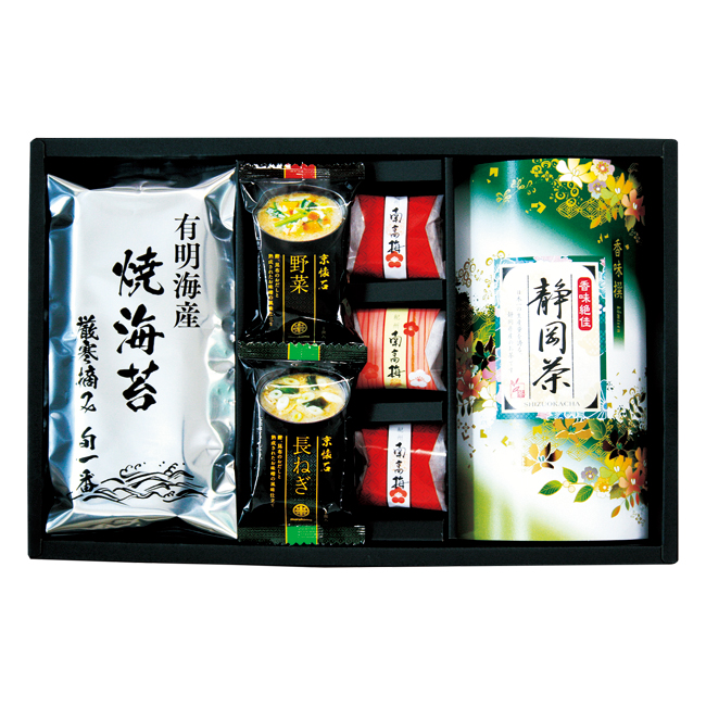 【送料無料】 静岡茶・有明海苔・南高梅・味噌汁詰合せ　No.40